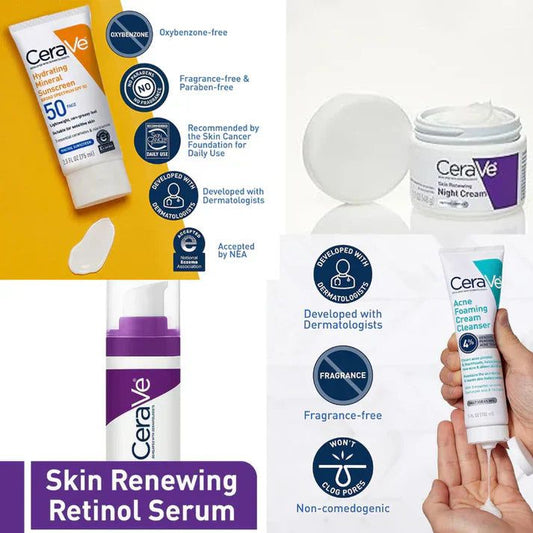 CeraVe 4 in 1 Skincare Kit Night Cream, Sunblock, Cleanser & Serum