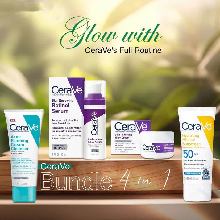 CeraVe 4 in 1 Skincare Kit Night Cream, Sunblock, Cleanser & Serum