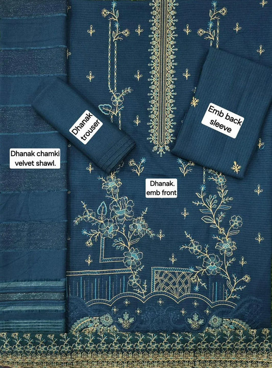 3 Pcs Women's Unstitched Embroidered Suit