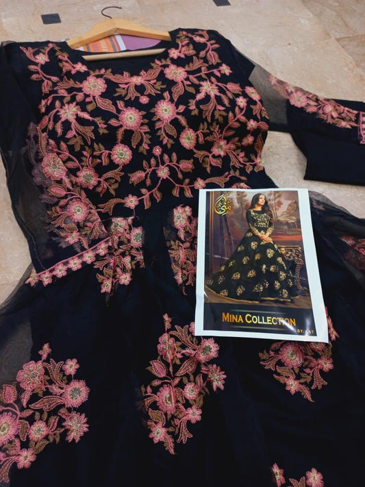 2 Pcs Women's Stitched Organza Embroidered Maxi And Trouser