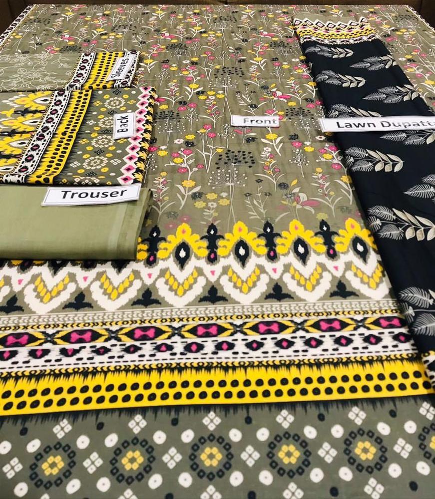 3 Pcs Women's Unstitched Lawn Printed Suit